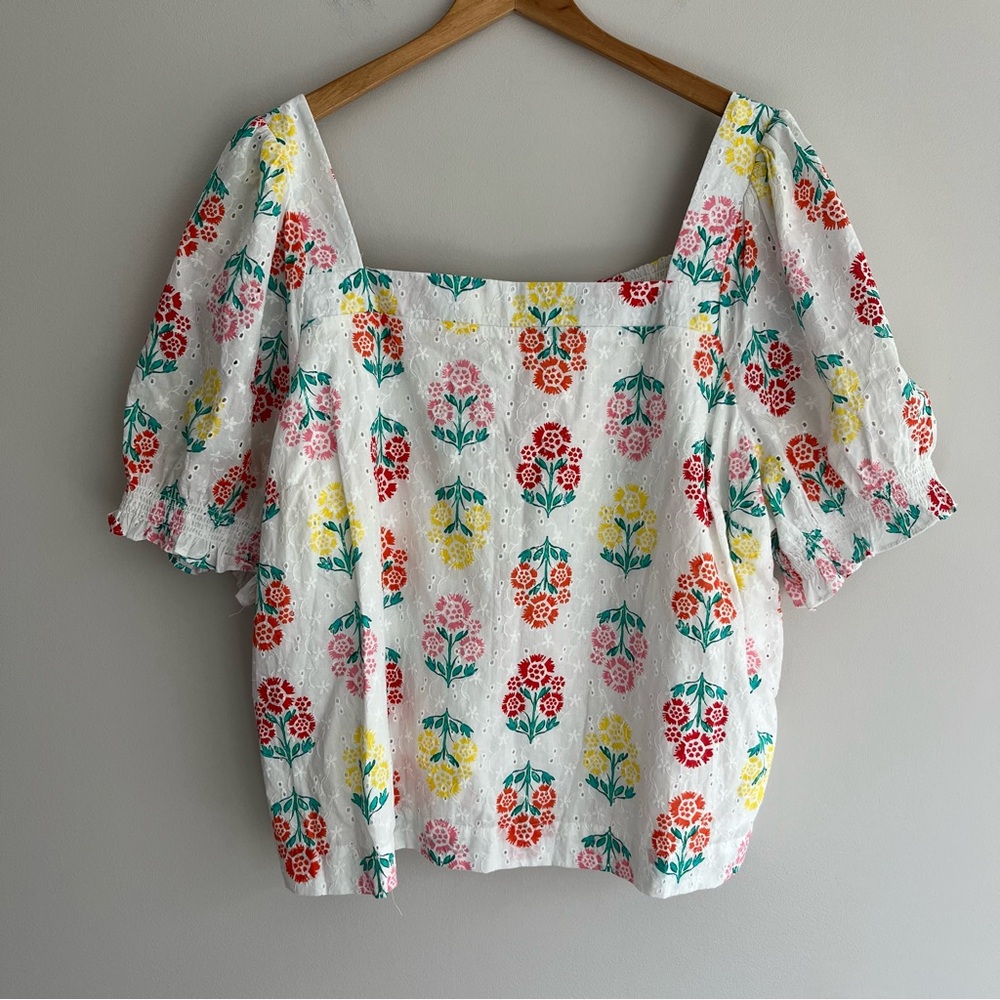 Draper James Multicolor Eyelet Floral Square Neck Blouse 3X